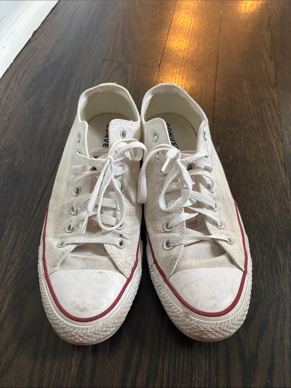 Converse White Low-Top Sneakers with Red Stripe